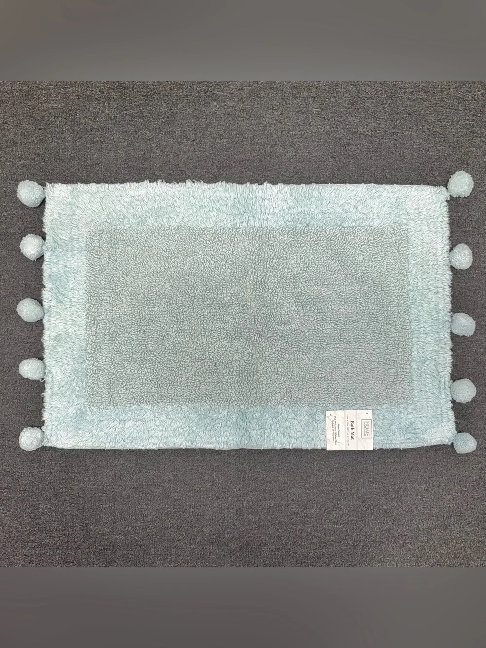 Home Collections Pom Pom Bath Mat Cotton Aqua 18x28 NWT
